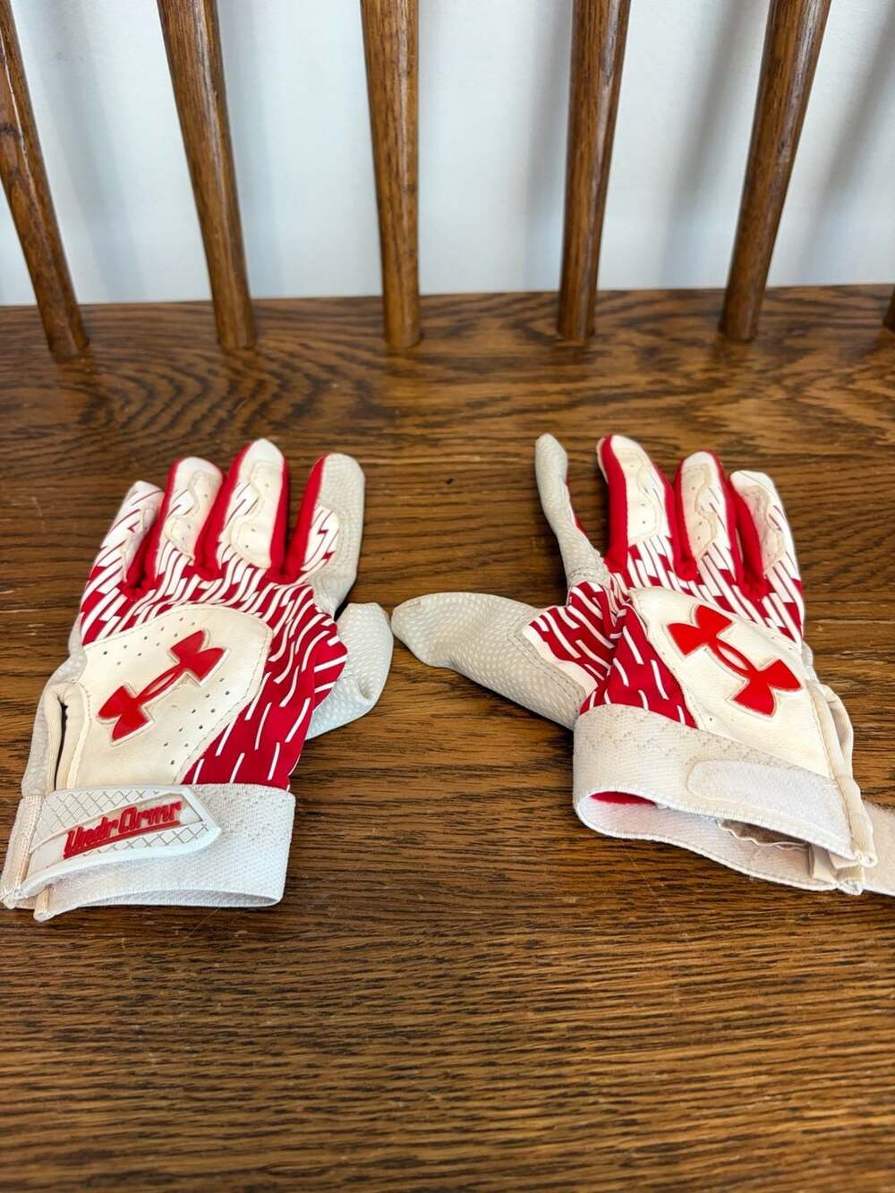 Under Armour Football Batting Gloves Red White OSFM